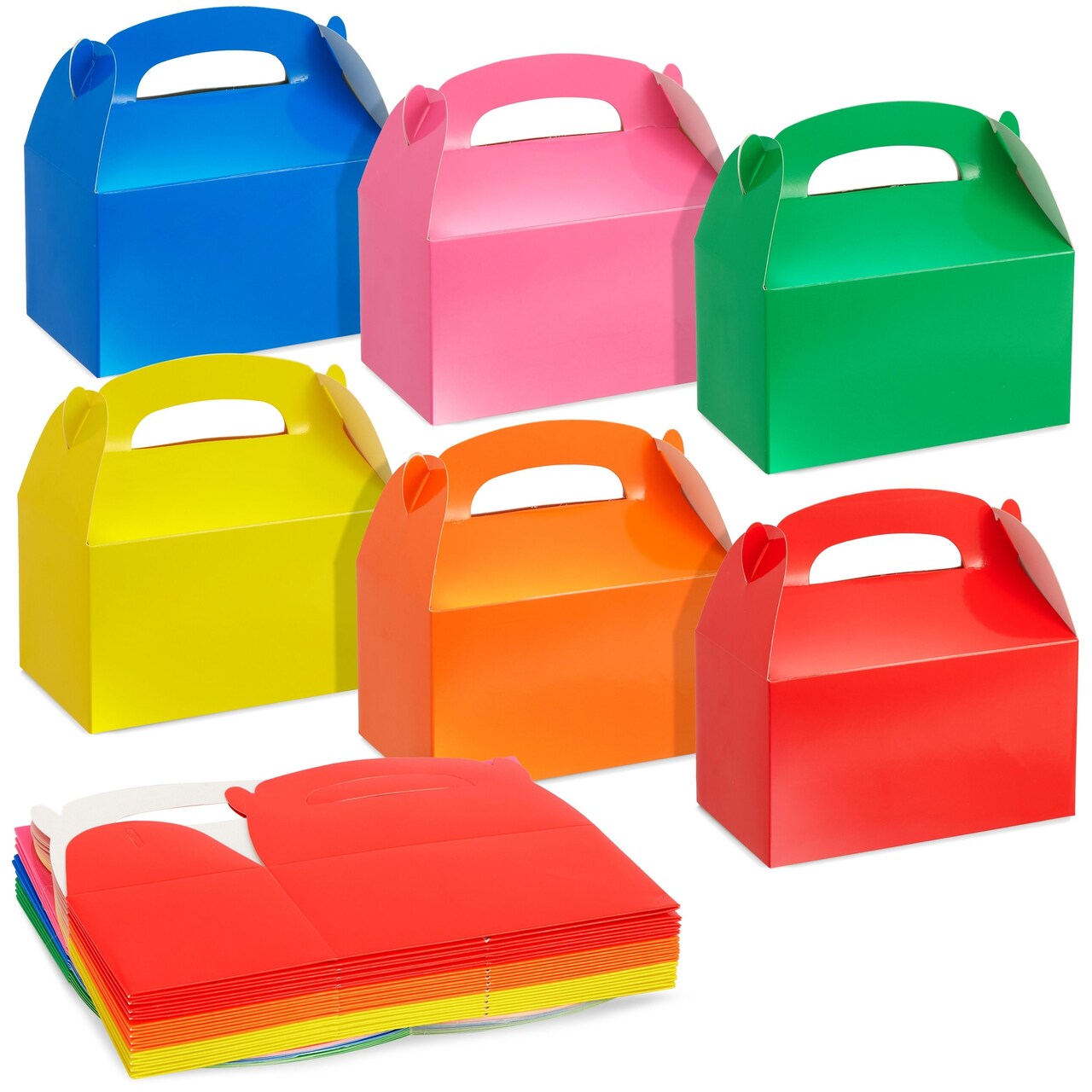 24 Pack Rainbow Gable Boxes for Party Favors, Colorful Birthday Goodie Boxes, Treats, Small Gifts (6 Colors, 6.2 x 3.5 x 3.6 inches)